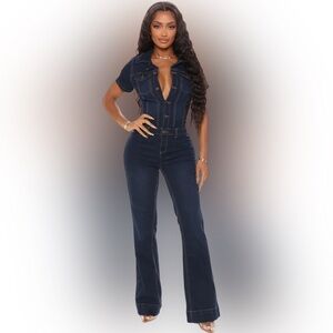Day Dreaming Denim Jumpsuit | Women's Dark Blue Denim Jeans Jumpsuit